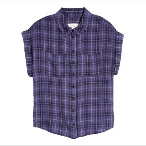 Treasure & Bond Womens Button Up Shirt Short Sleeve Plaid Patch Pocket S Small
